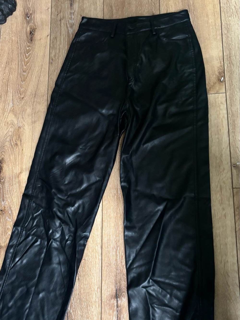 Garage Black Faux Leather Straight-Leg Pants